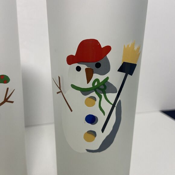 Set of Four Frosted Glass Tumblers with Snowman Design Festive Seasonal Bar ware - Picture 8 of 9
